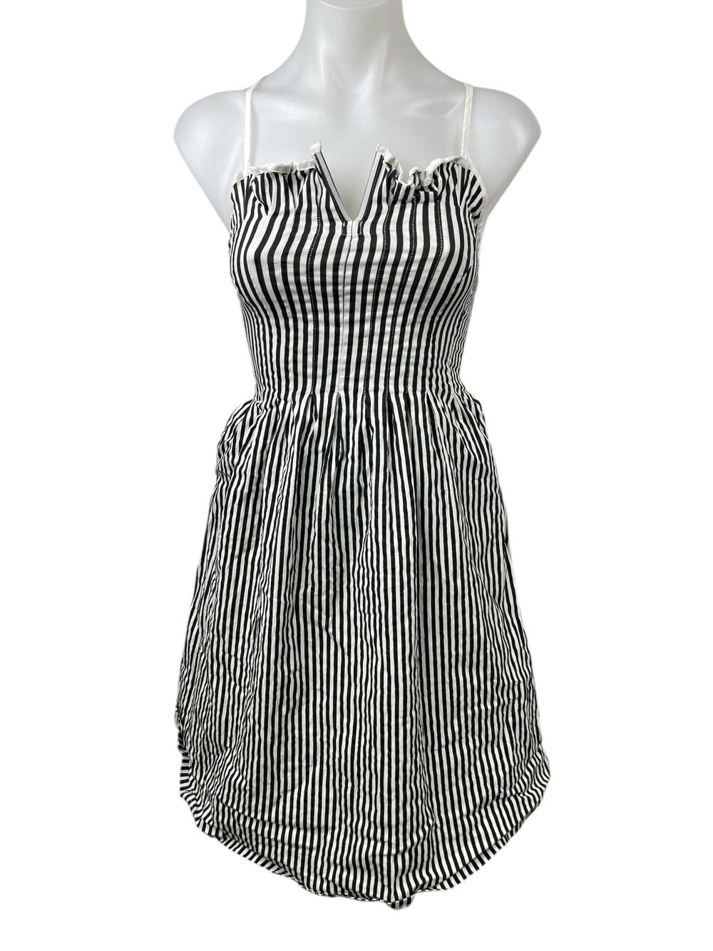 Lucca Black White Striped Sleeveless Cami Camisole Mini Tank A-Line Dress Sz XS